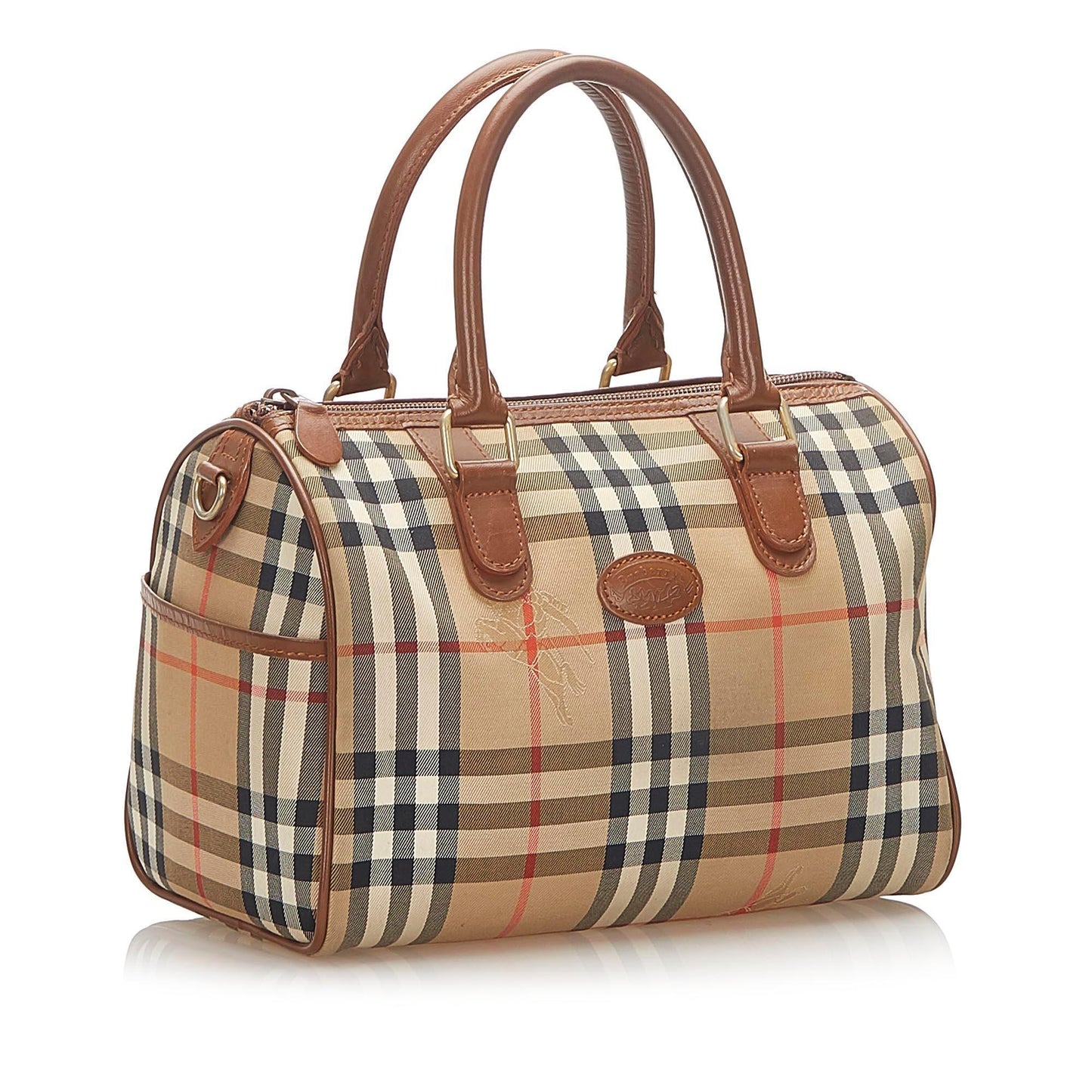 Burberry Haymarket Boston Canvas Brown Handbag Style 2