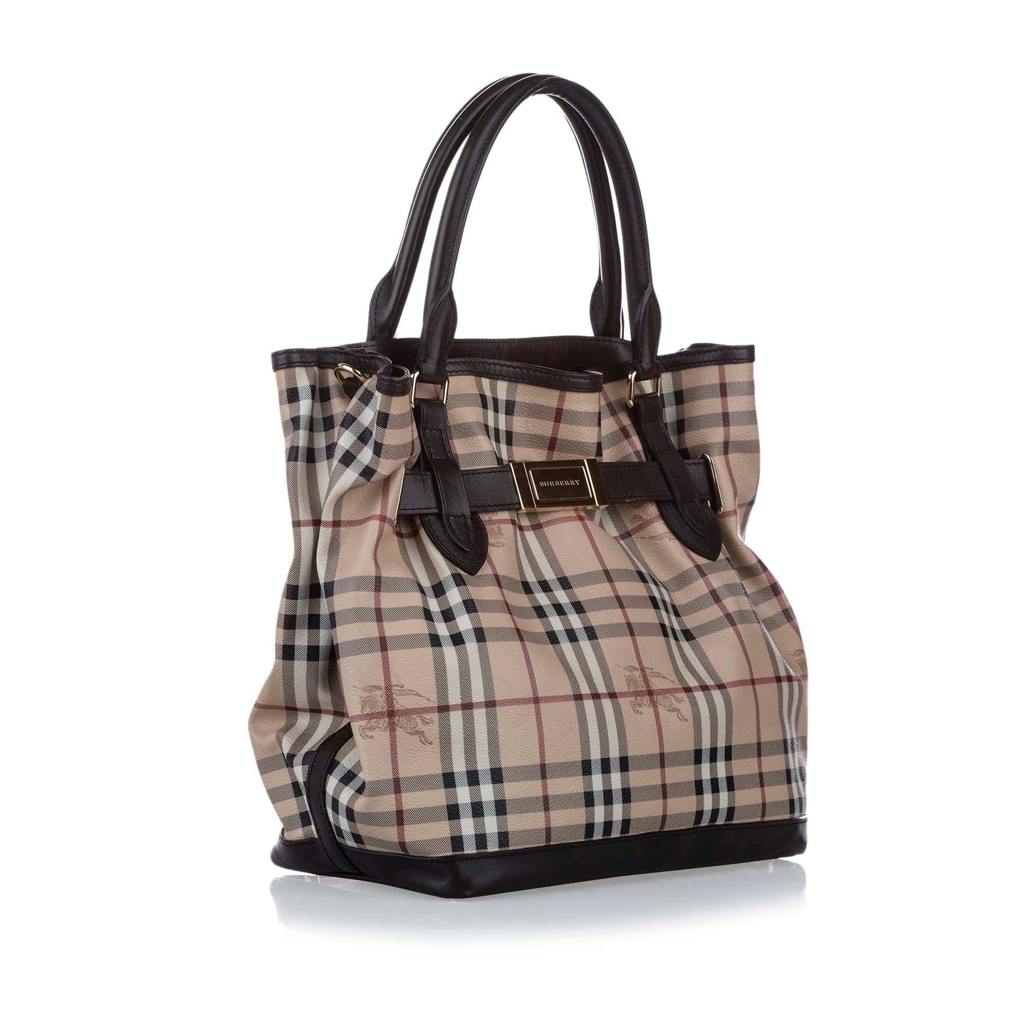 Burberry Haymarket Golderton Leather Brown Satchel Bag