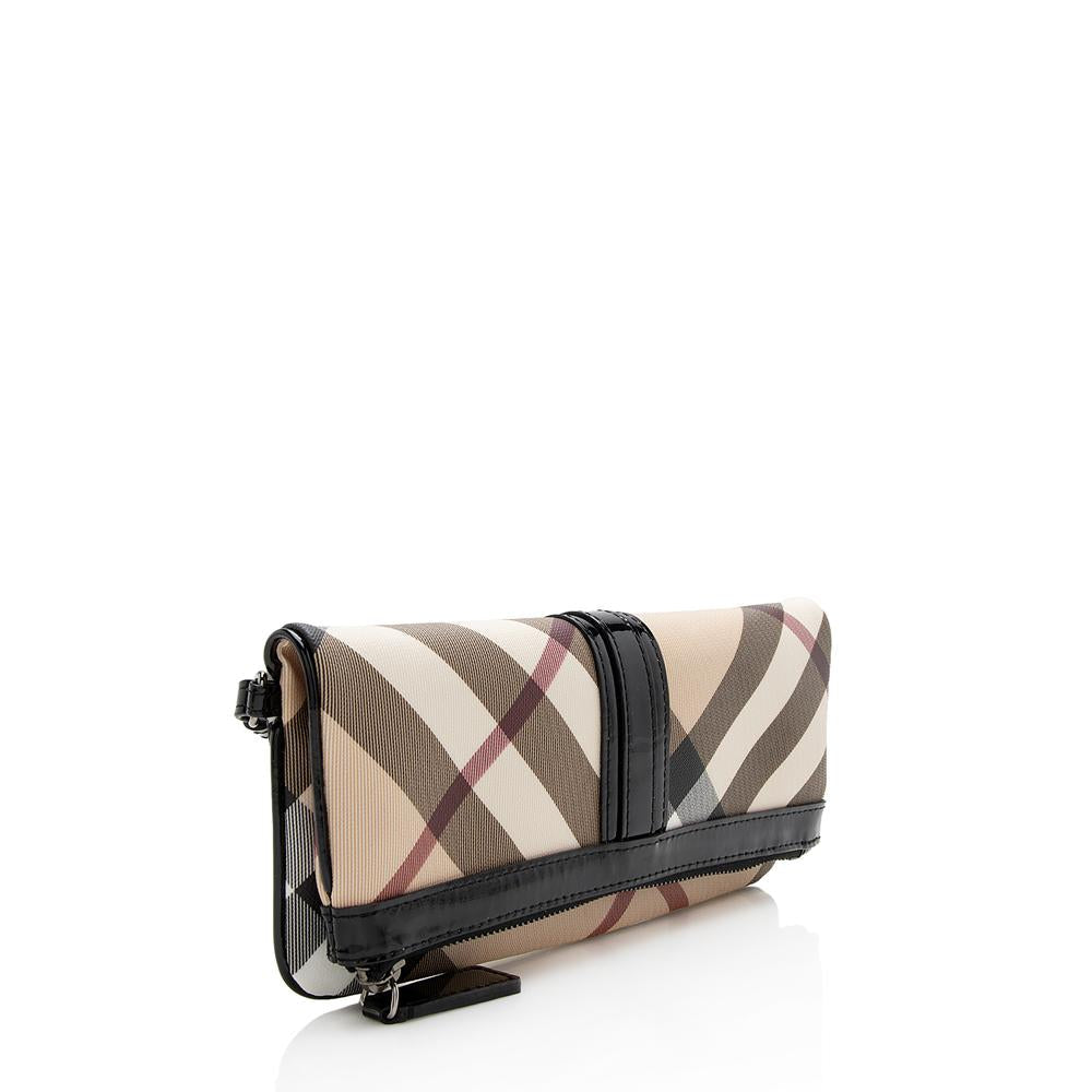 Burberry Nova Foldover Canvas Beige Clutch Bag