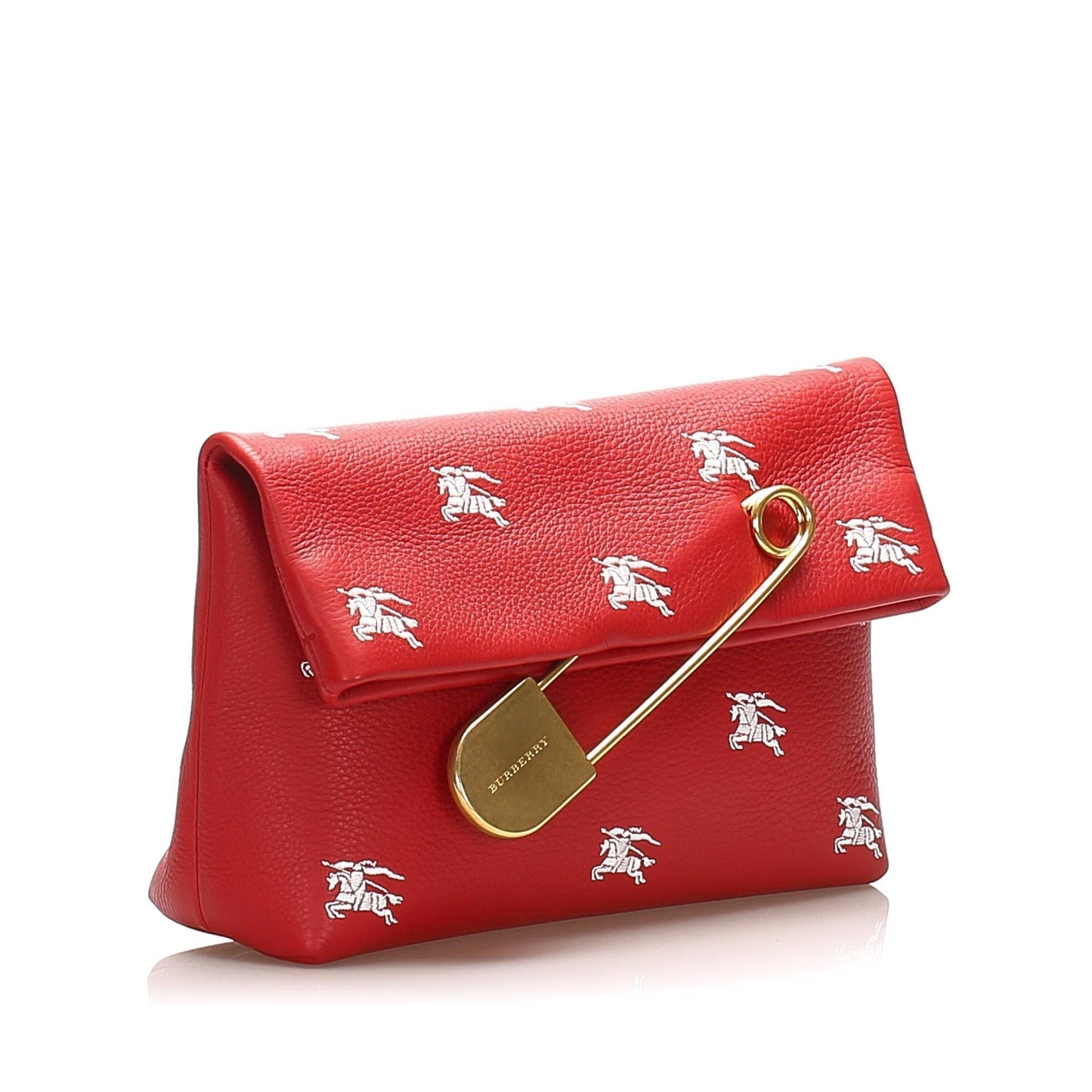 Burberry Safety Pin Leather Red Clutch Bag