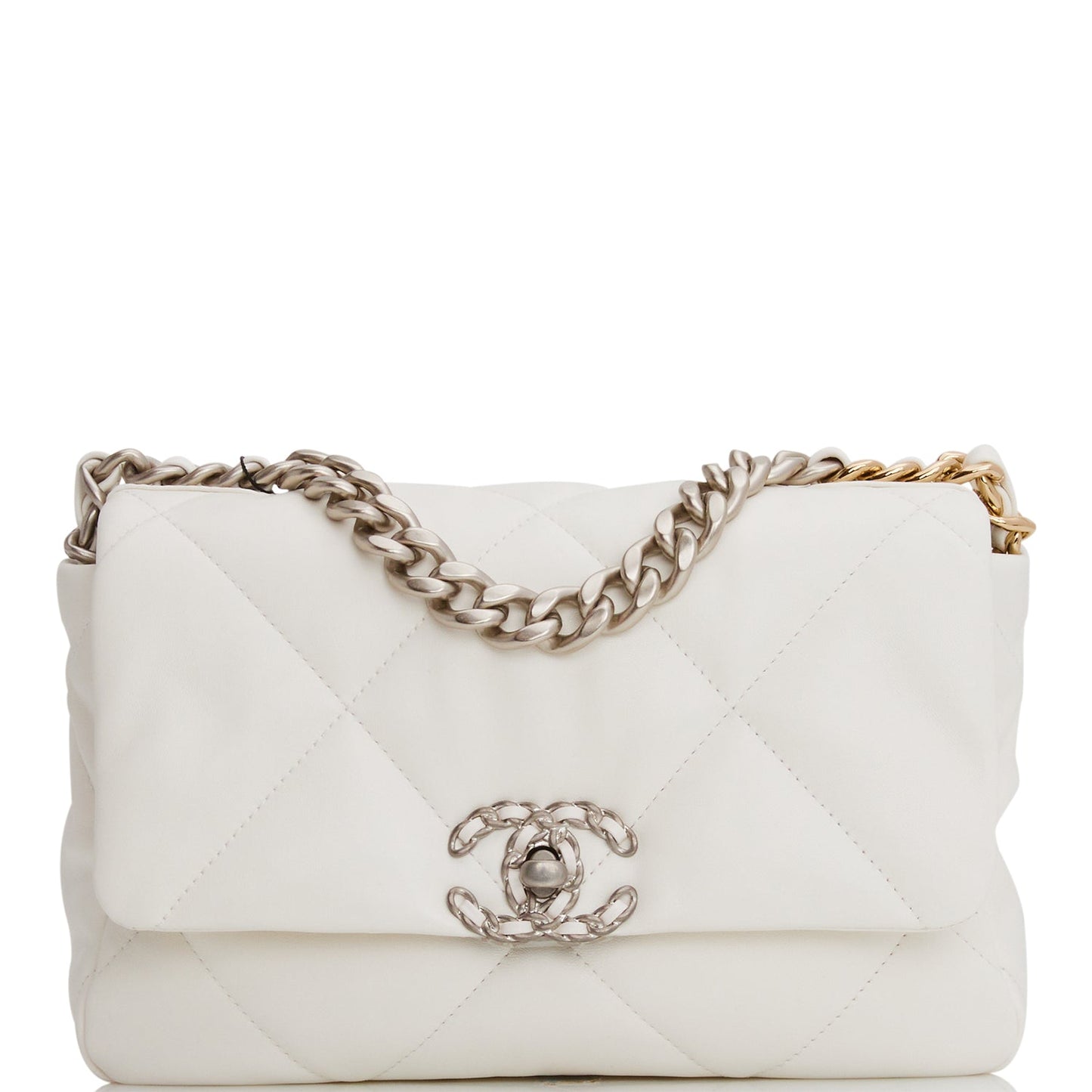 Chanel Medium 19 Flap Bag White Goatskin Mixed Hardware Rovelle Bags