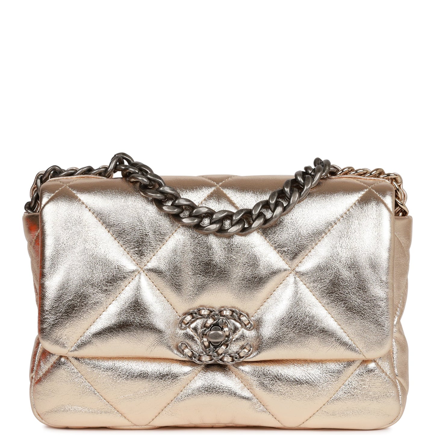 Chanel Medium 19 Flap Bag Gold Metallic Lambskin Mixed Hardware Rovelle Bags