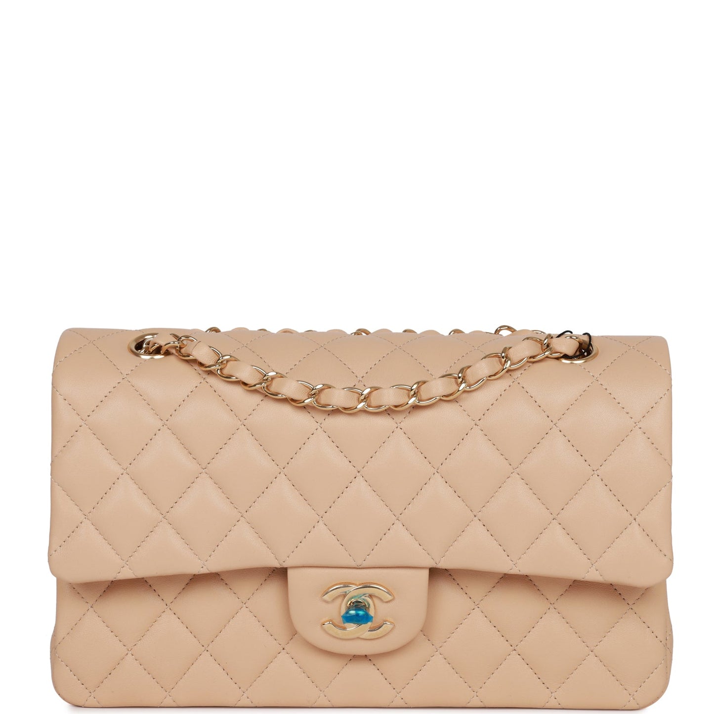Chanel Medium Classic Double Flap Bag Beige Lambskin Light Gold Hardware Rovelle Bags
