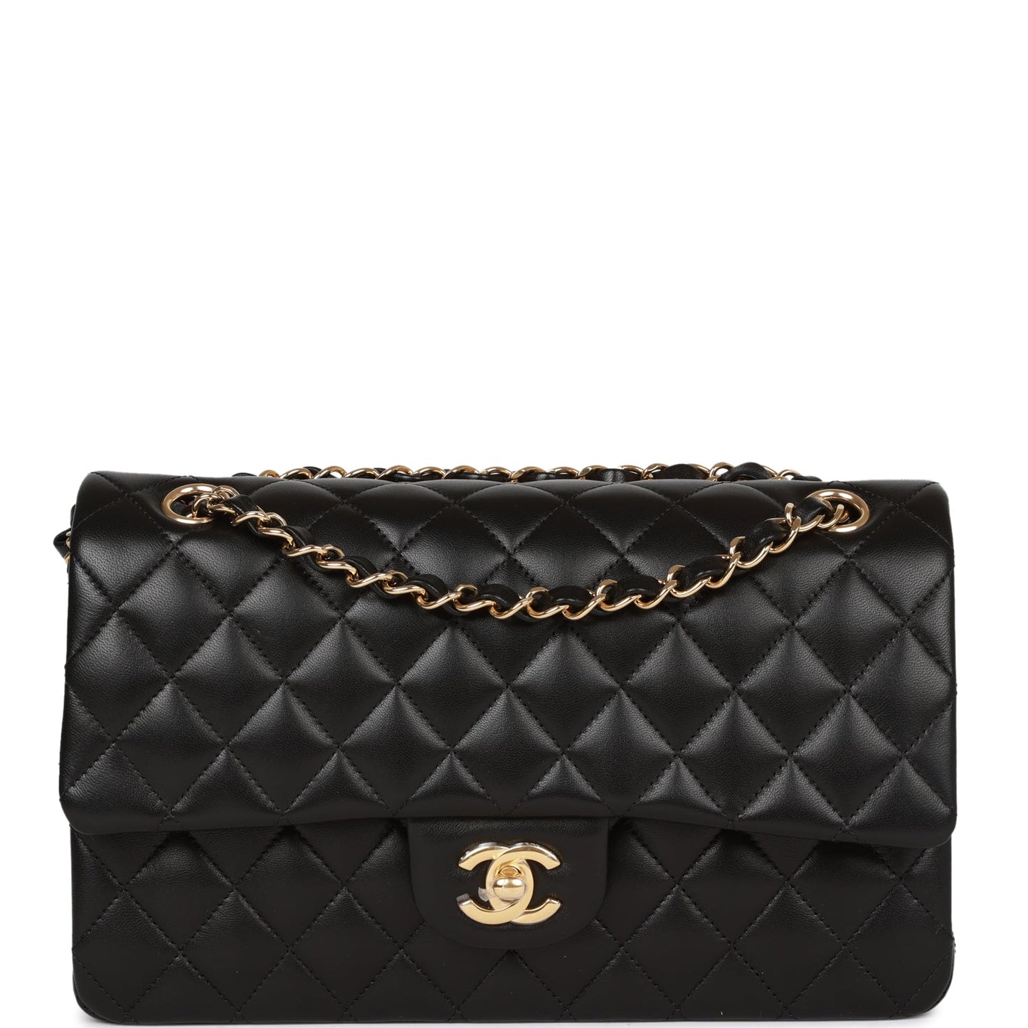 Chanel Medium Classic Double Flap Bag Black Lambskin Gold Hardware Rovelle Bags
