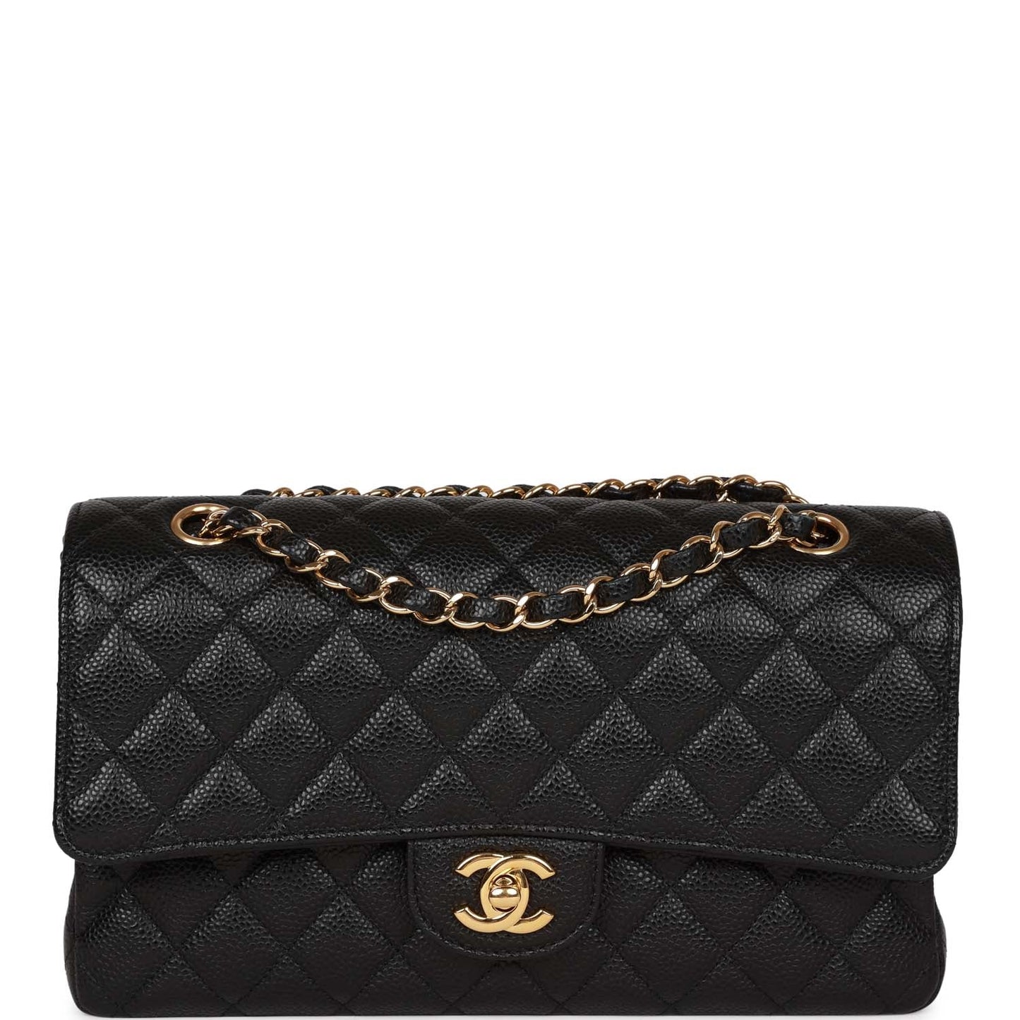 Chanel Medium Classic Double Flap Bag Black Caviar Gold Hardware Rovelle Bags