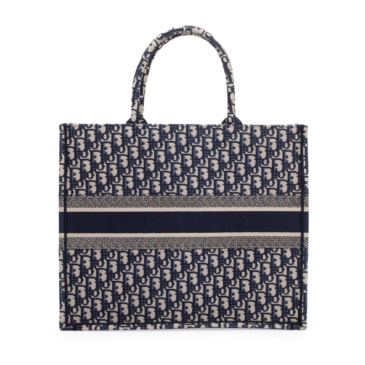 Christian Dior 2021 Ecru and Blue Dior Oblique Embroidery Large Book Tote Rovelle Bags