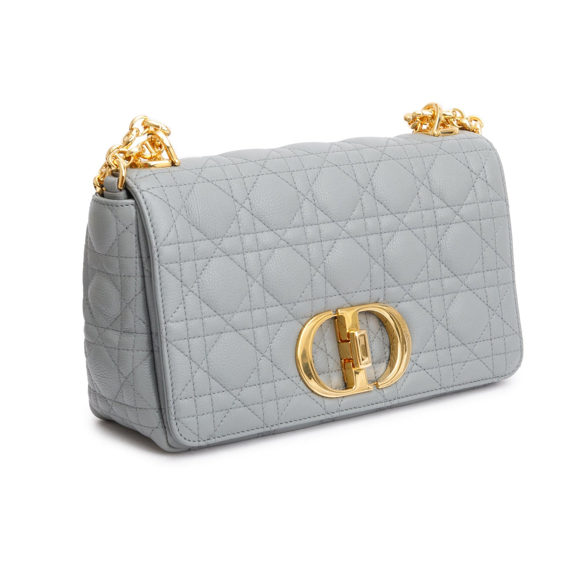Christian Dior 2022 Grey Supple Cannage Calfskin Leather Medium Dior Caro Bag Rovelle Bags