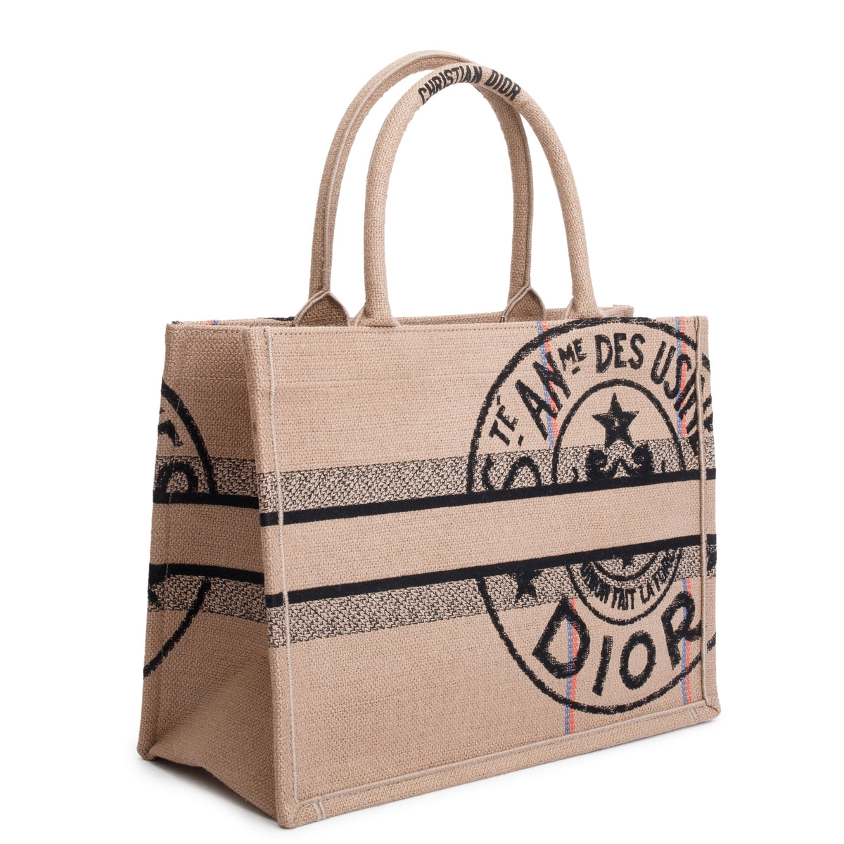 Christian Dior 2023 Beige Canvas L'Union Fait La Force Medium Book Tote Rovelle Bags