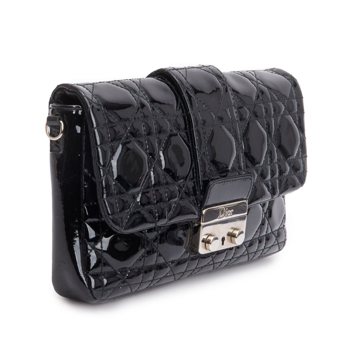 Christian Dior Black Patent Cannage Miss Dior Promenade Pouch Rovelle Bags