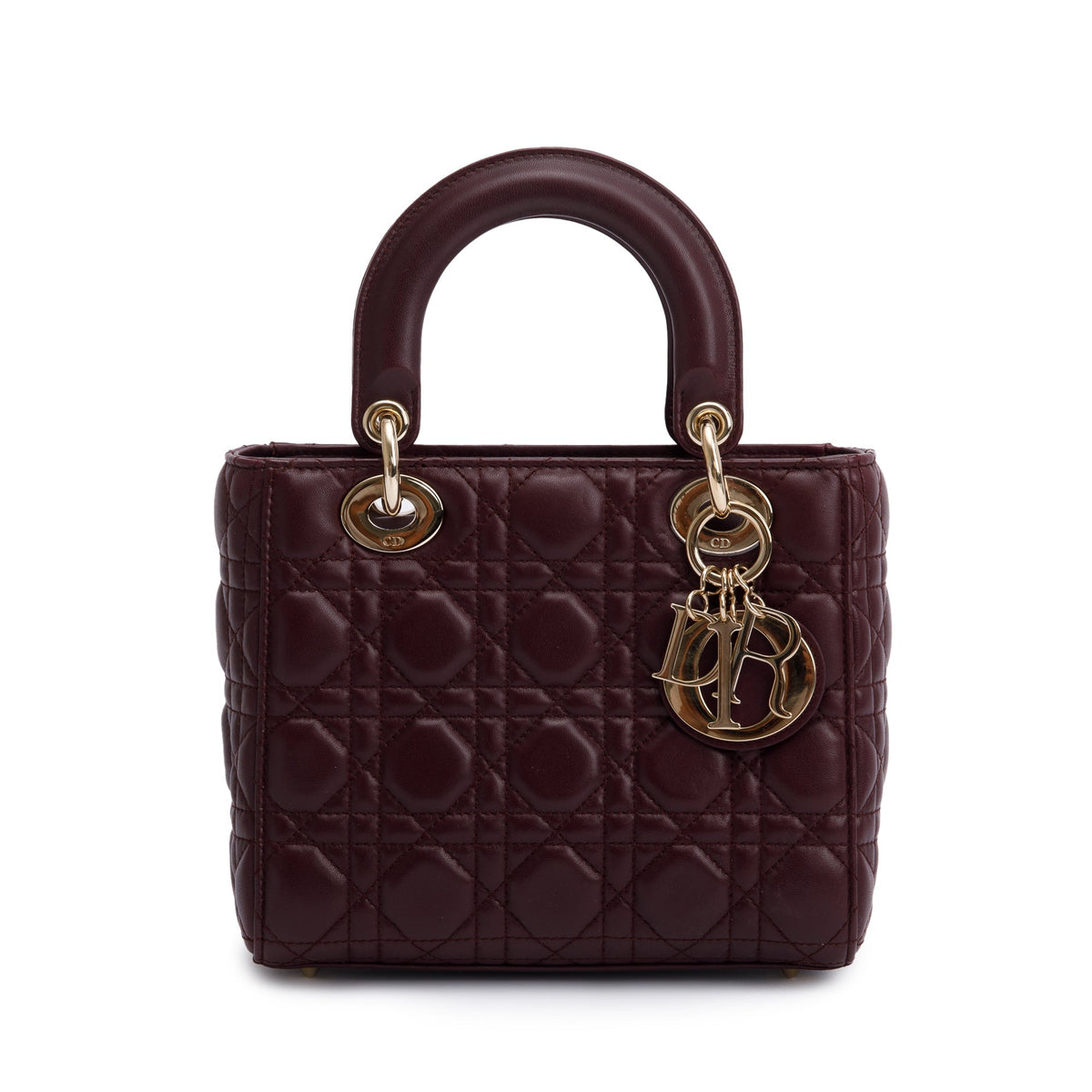 Christian Dior Burgundy Cannage Leather Small Lady Dior Bag Rovelle Bags