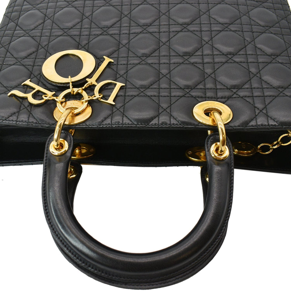 CHRISTIAN DIOR Large Lady Dior Cannage Lambskin Shoulder Bag Black Rovelle Bags
