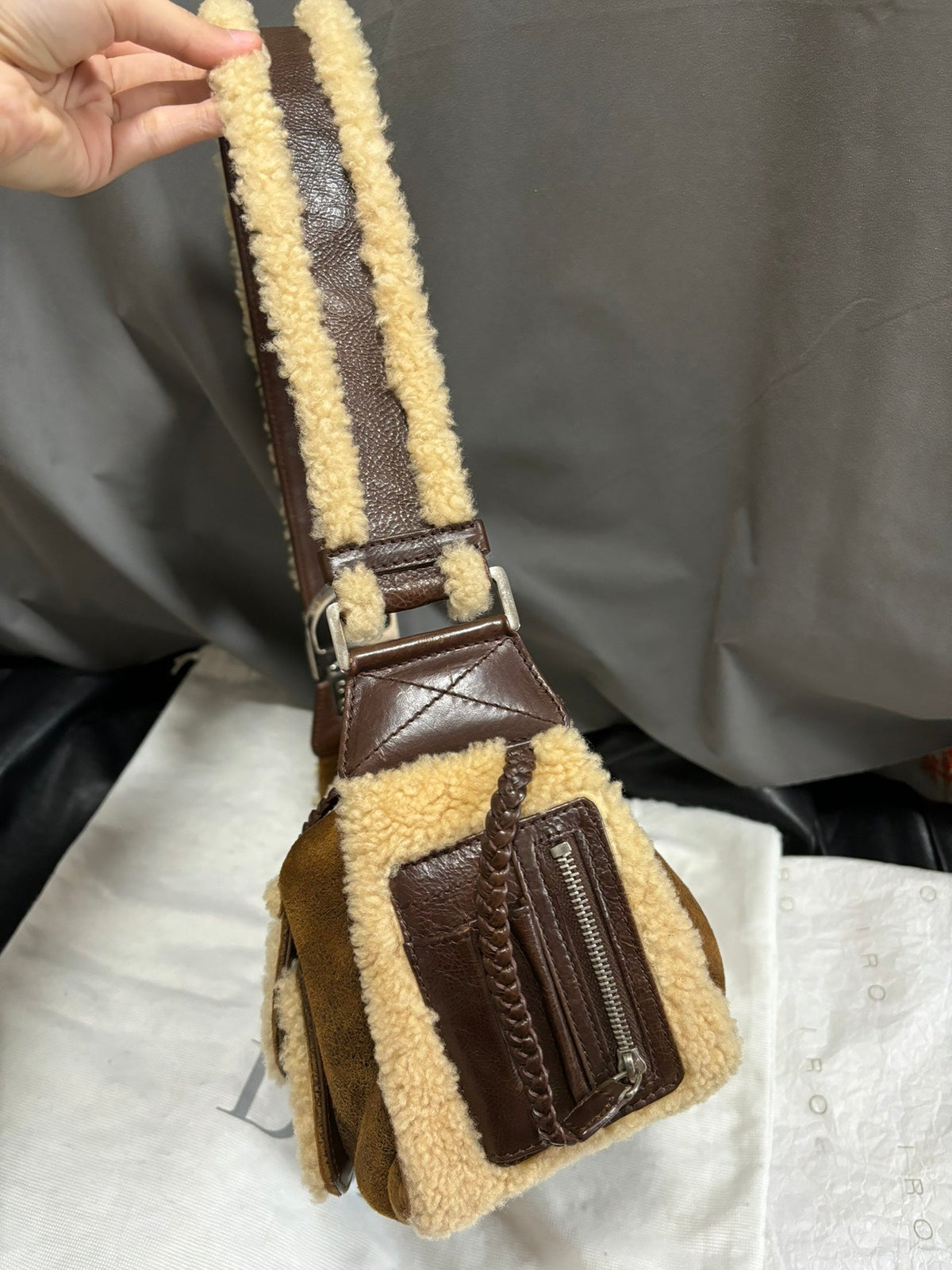 Dior Flight Medium Shoulder Bag Tan Brown Shearling Rovelle Bags