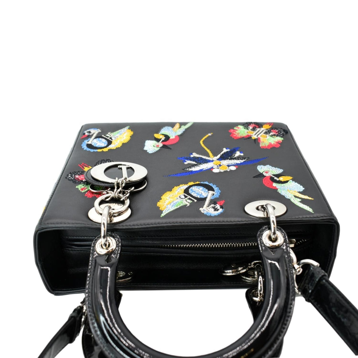 CHRISTIAN DIOR Lady Dior Embroidered Calfskin Shoulder Bag Black Rovelle Bags