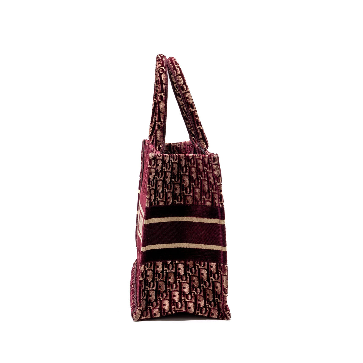 Dior Medium Book Tote Oblique Embroidery Velvet/ Canvas Dark Red Rovelle Bags