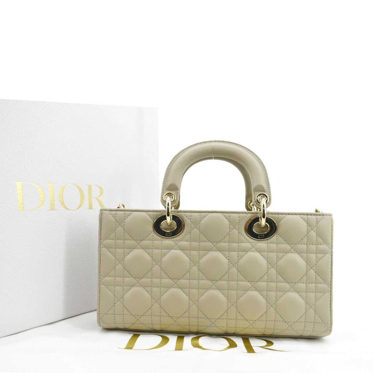 CHRISTIAN DIOR Lady D-Joy Medium Cannage Lambskin Chain Shoulder Bag Sand Rovelle Bags