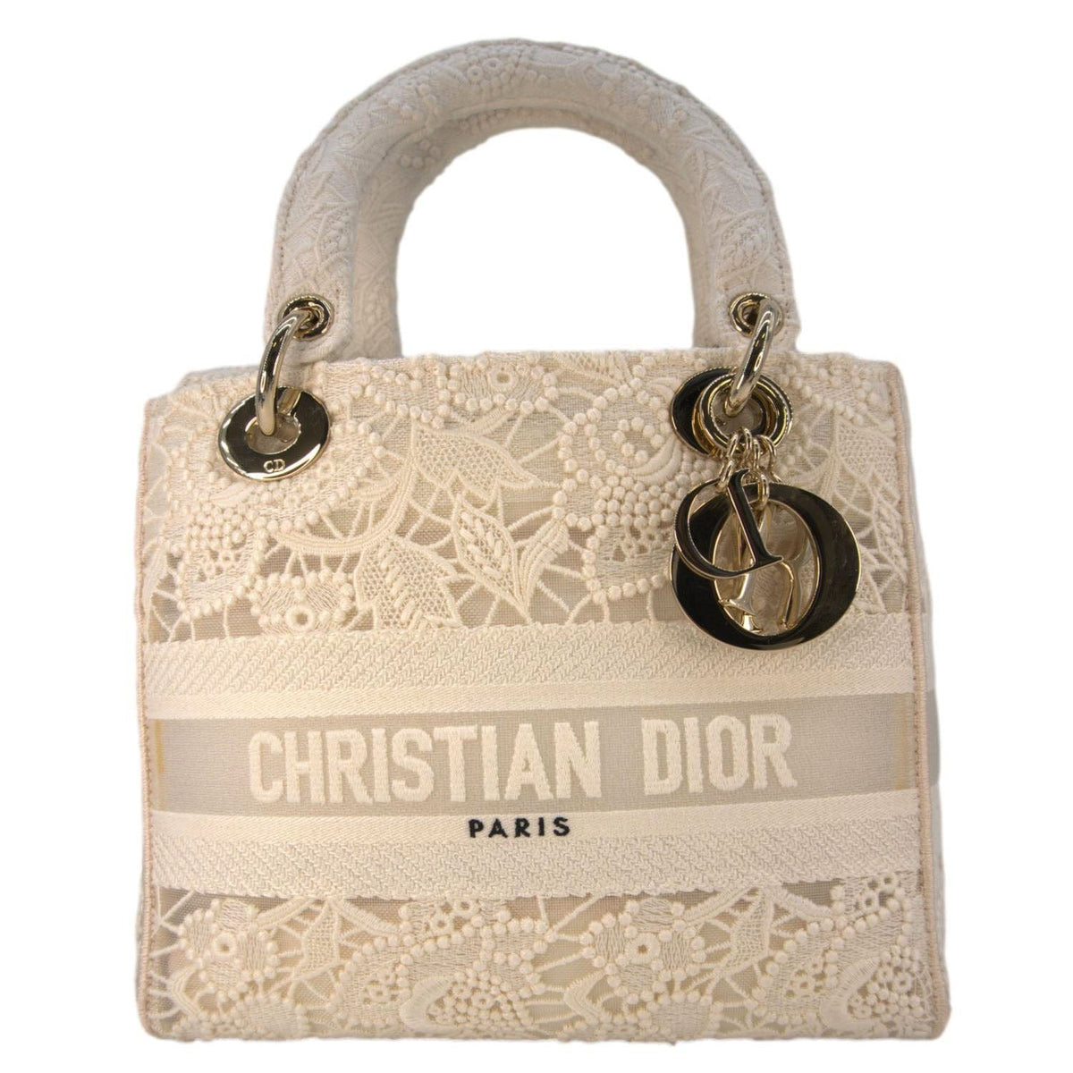 Christian Dior Lady Dior D-Lite Embroidered Canvas Shoulder Bag White Rovelle Bags