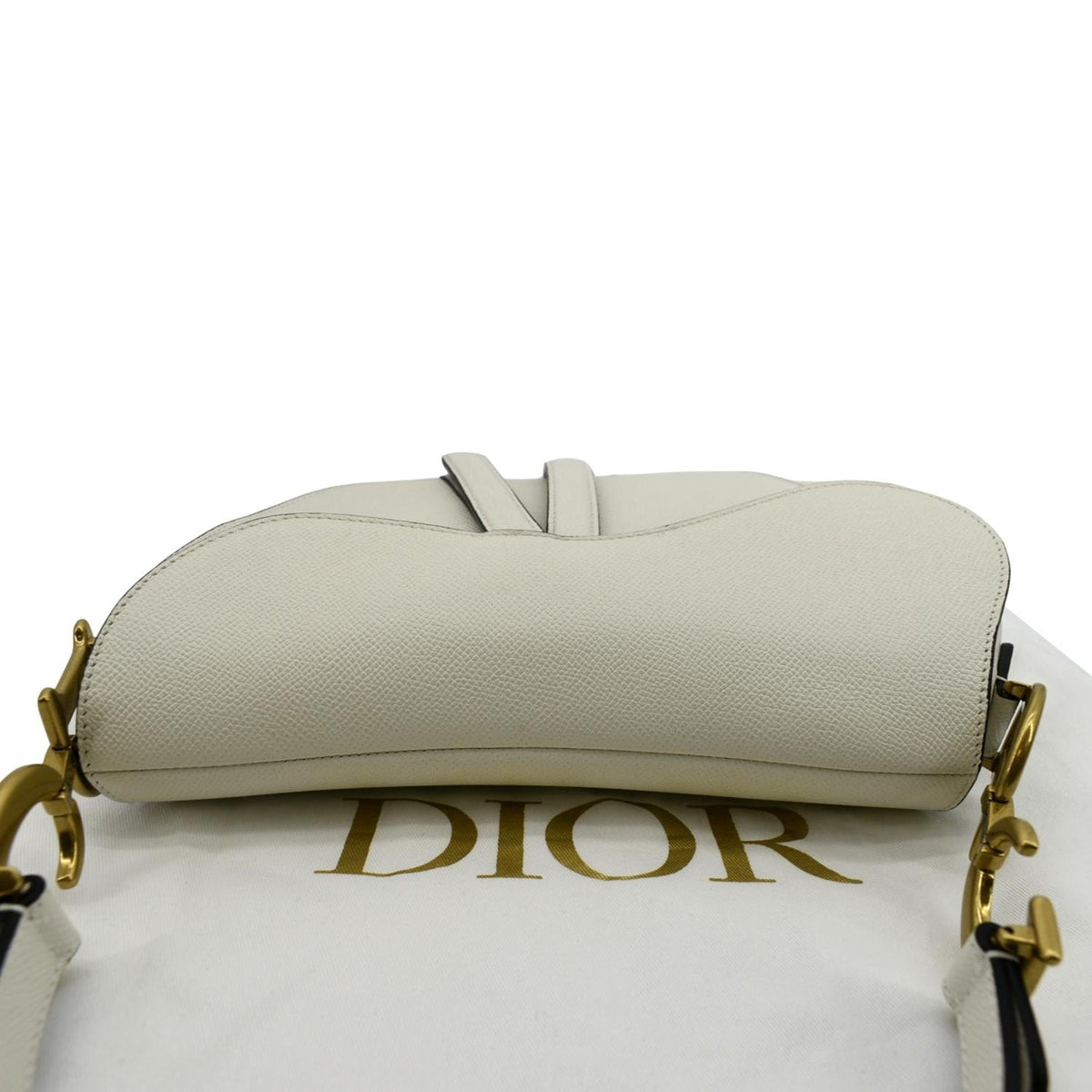 CHRISTIAN DIOR Saddle Grained Calfskin Leather Shoulder Bag Ivory Rovelle Bags