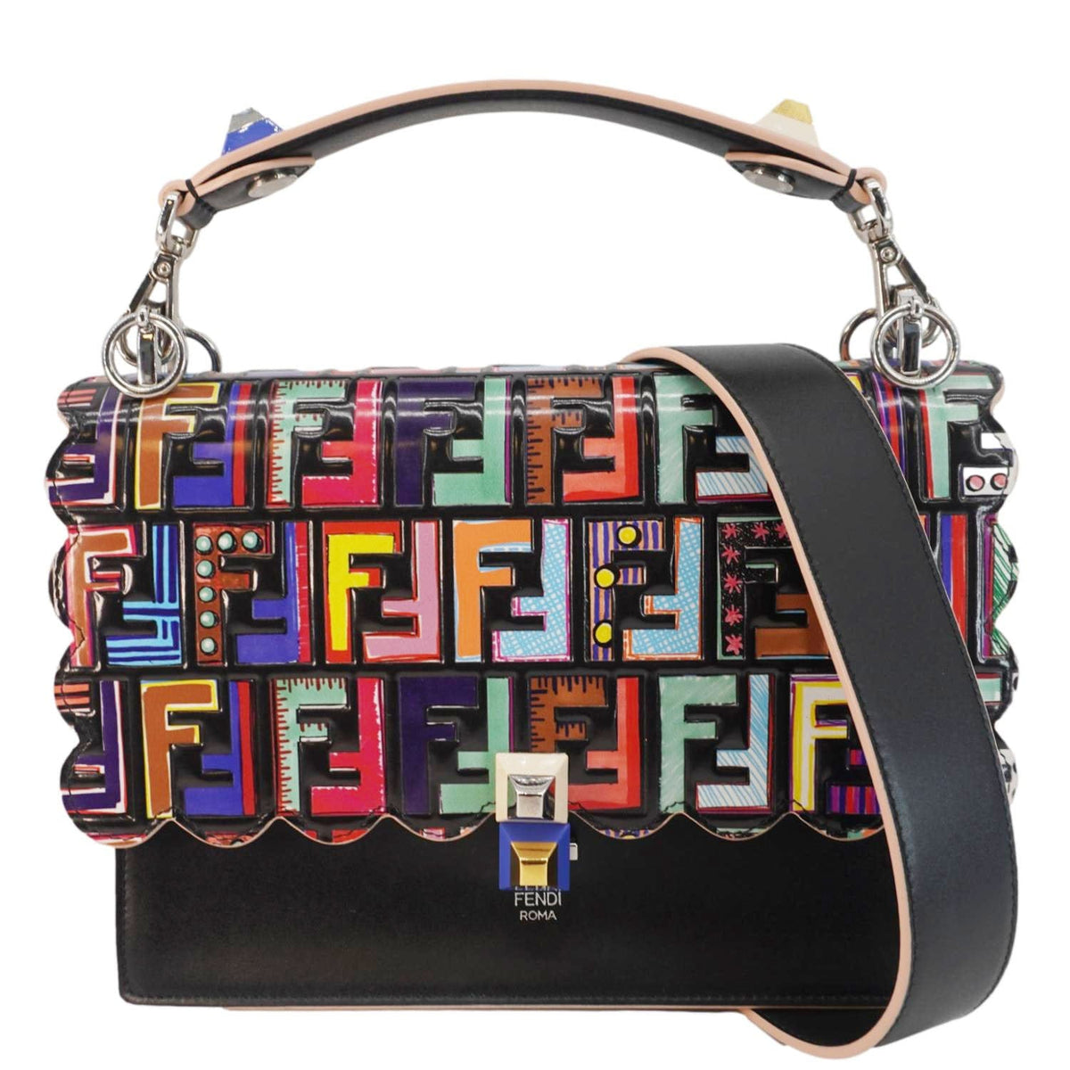 FENDI Fun Fair Kan I Vitello Liberty Leather Shoulder Bag Black Rovelle Bags