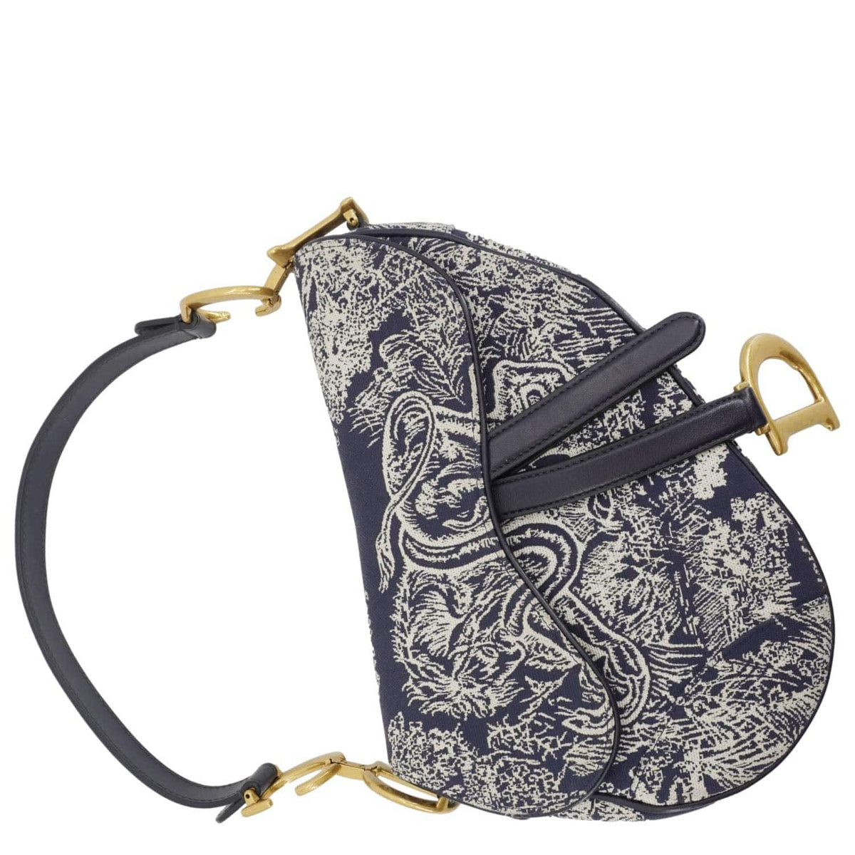 CHRISTIAN DIOR Saddle Reverse Embroidered Toile Hobo Bag Blue Rovelle Bags