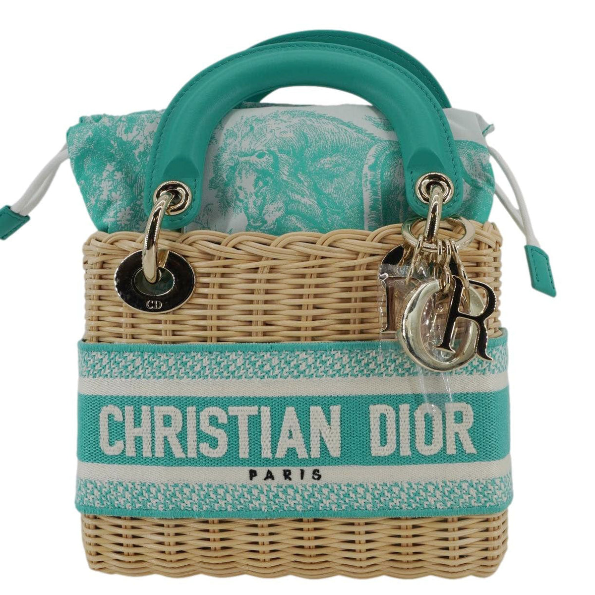 CHRISTIAN DIOR Lady Dior Mini Wicker Oblique Shoulder Bag Green Rovelle Bags