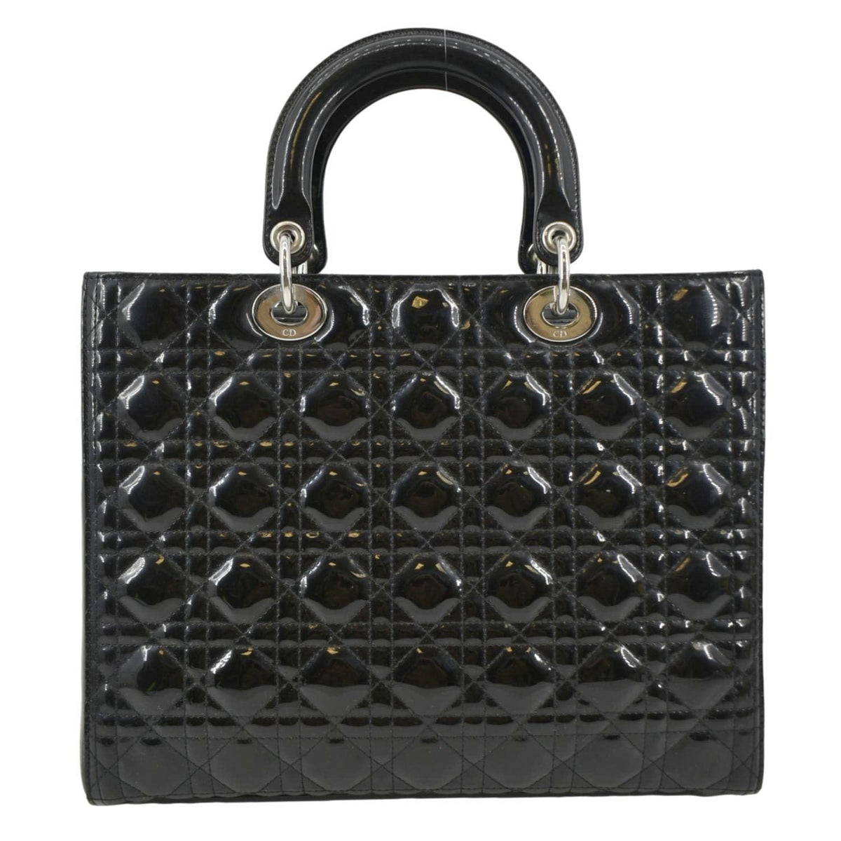 CHRISTIAN DIOR Lady Dior Large Quilted Patent Leather Shoulder Bag Black Rovelle Bags