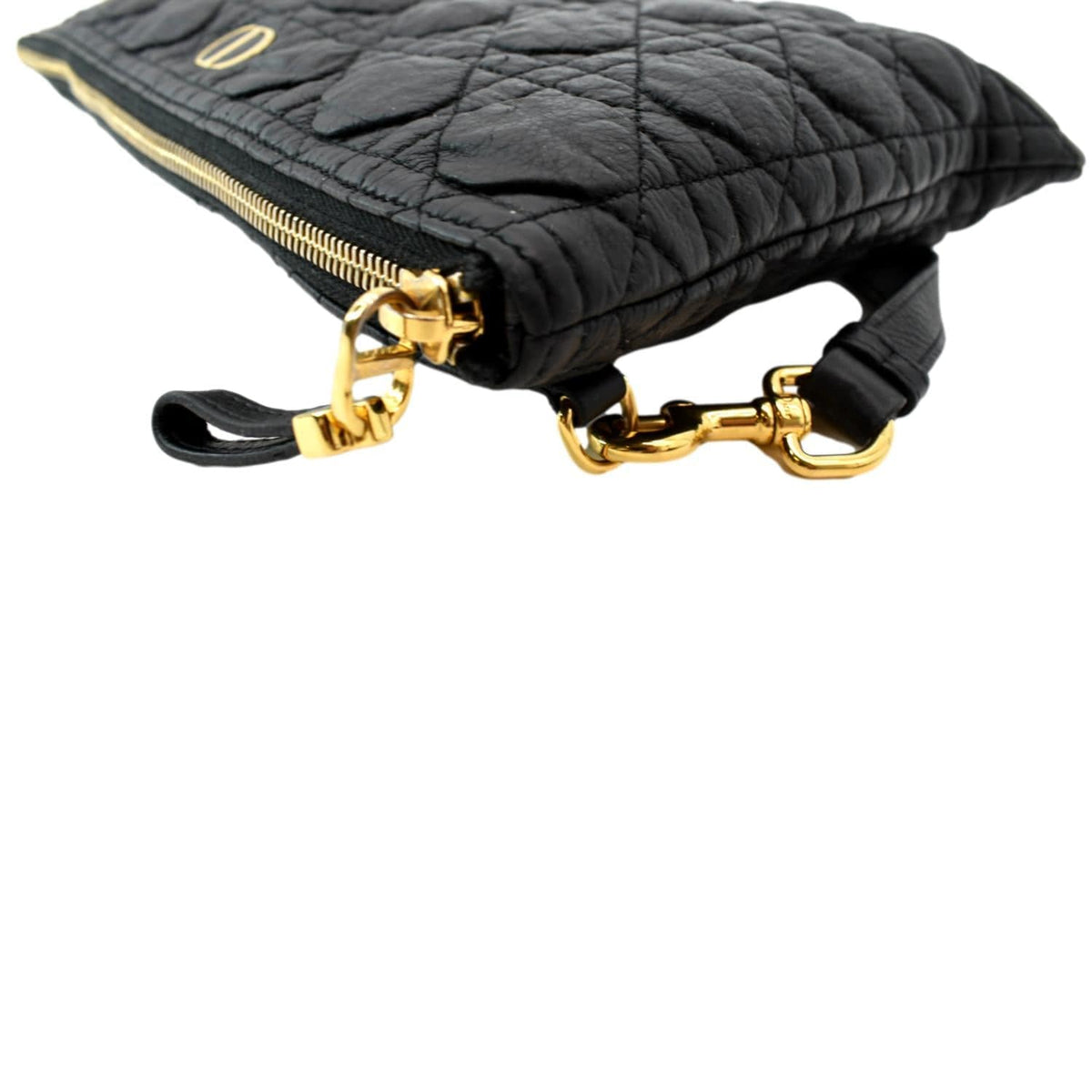 CHRISTIAN DIOR Caro Daily Cannage Calfskin Zipped Pouch Black Rovelle Bags