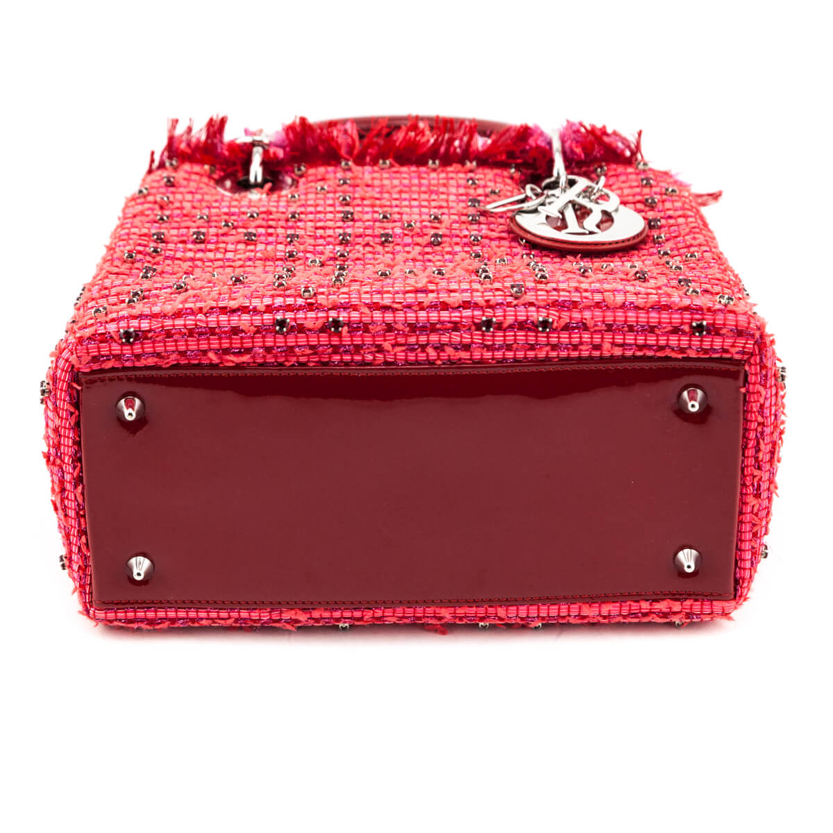 Dior Red Patent Pink Tweed Embellished Medium Lady Dior Bag Rovelle Bags
