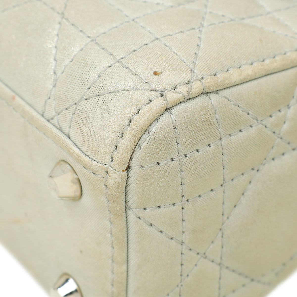 Christian Dior Metallic Grey Lady Dior Shimmer Cannage Mini Bag Rovelle Bags