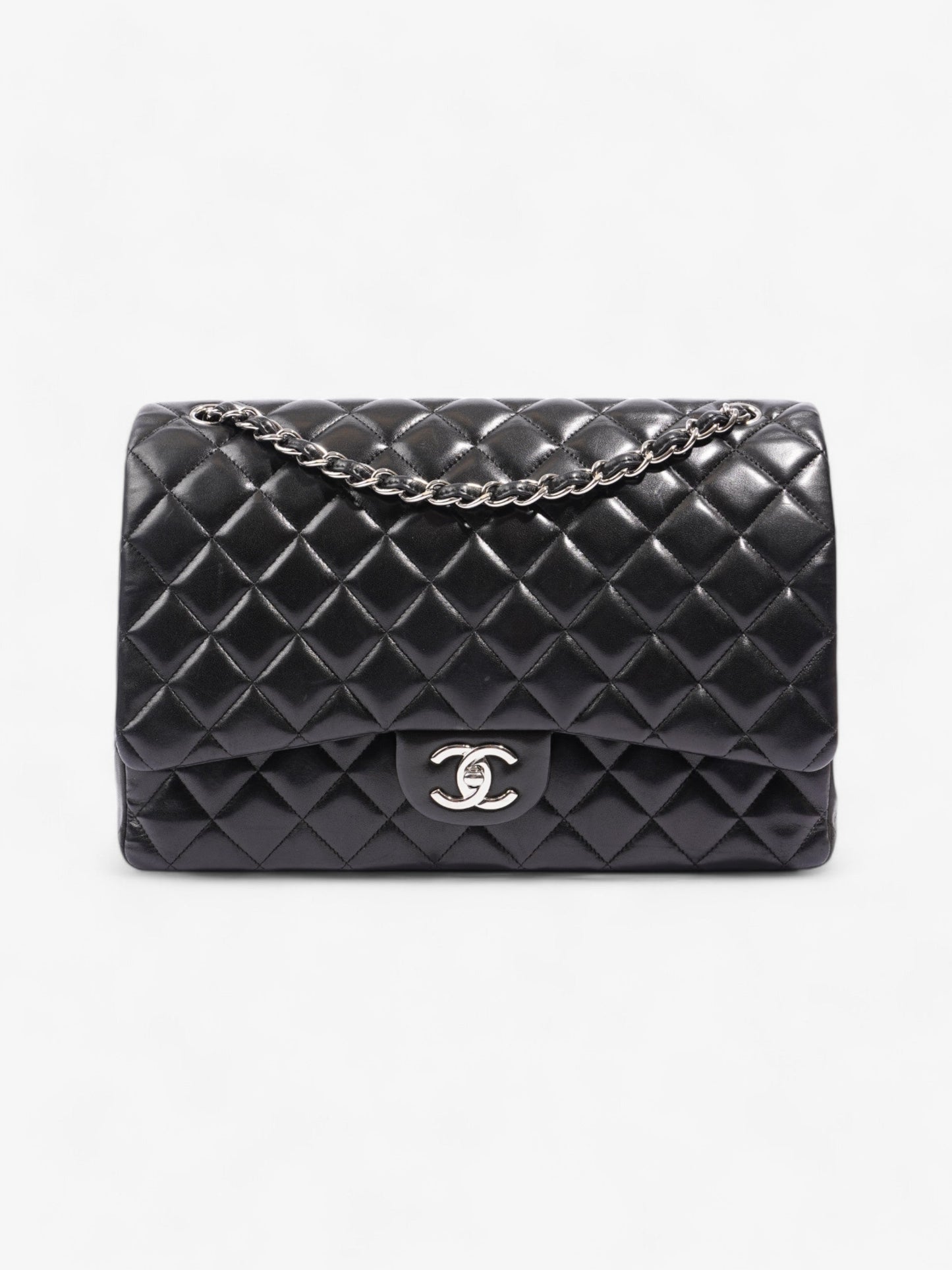 Chanel Classic Double Flap Black Lambskin Leather Maxi Rovelle Bags