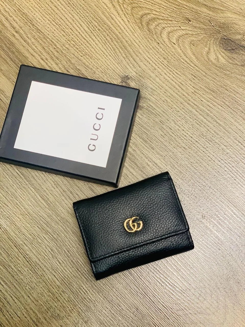 Gucci Black Leather GG Marmont Compact Folded Wallet