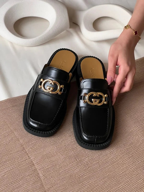 Gucci Mule Leather Interlocking G Slipper
