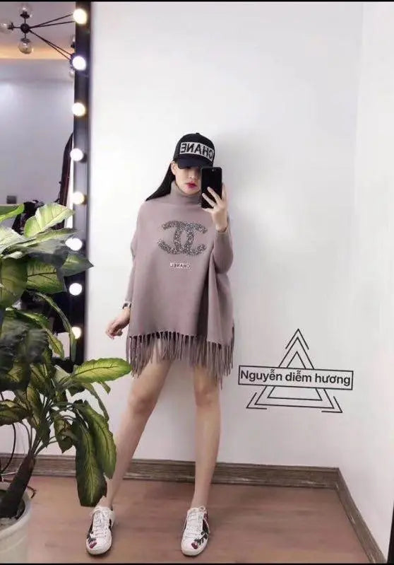 Chanel Logo Printed Poncho Shawl