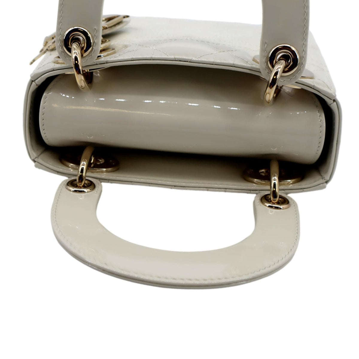 CHRISTIAN DIOR Mini Lady Dior Cannage Patent Leather Satchel Bag White Rovelle Bags