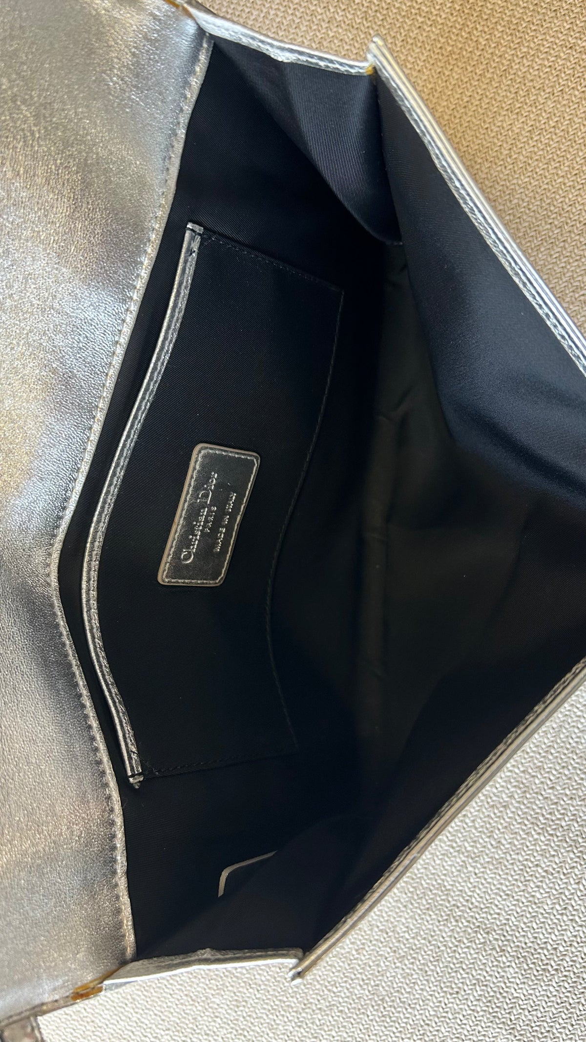 Christian Dior Embellished Clutch Patent Silver Rovelle Bags