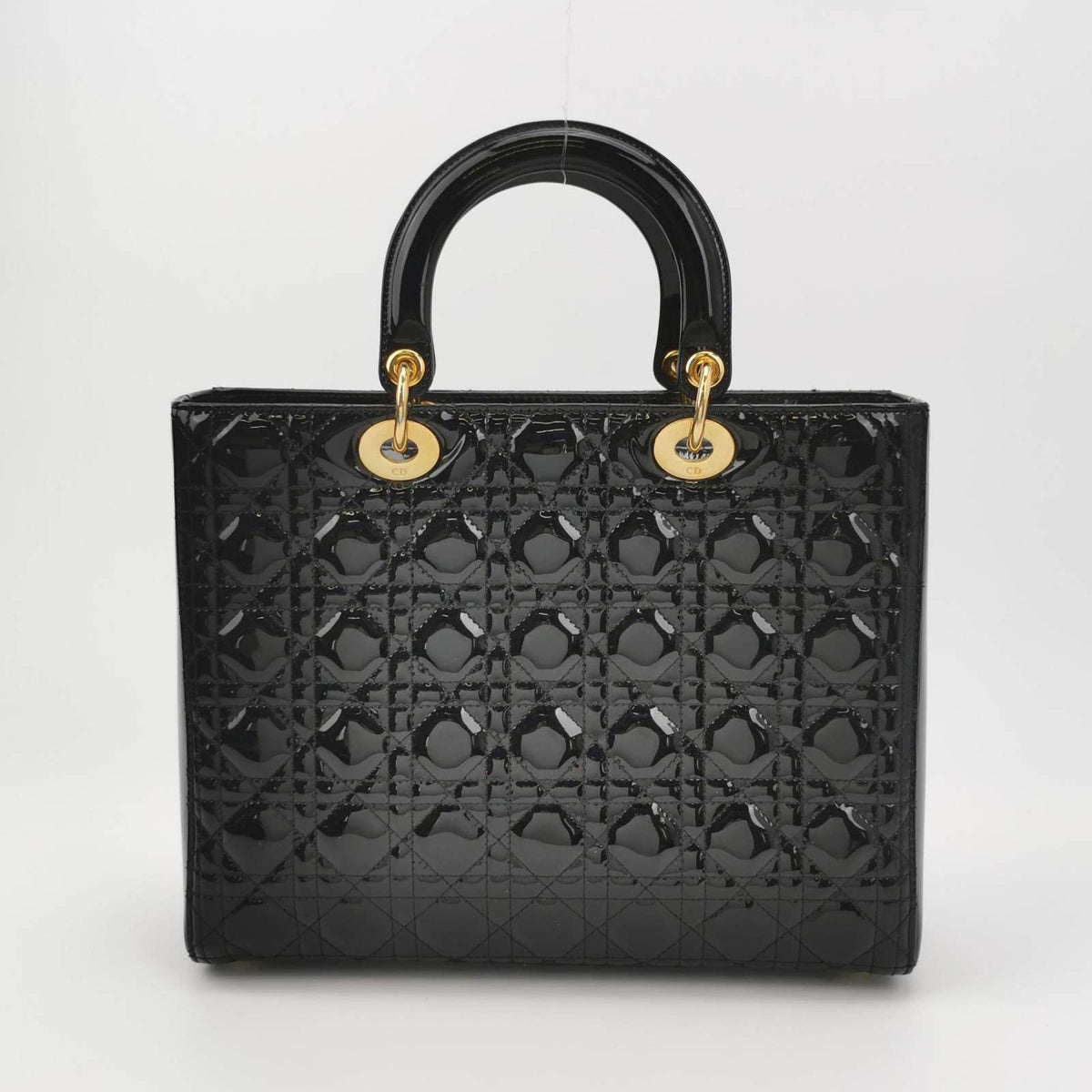 Lady Dior Large Black Patent Leather Handbag with Strap Rovelle Bags