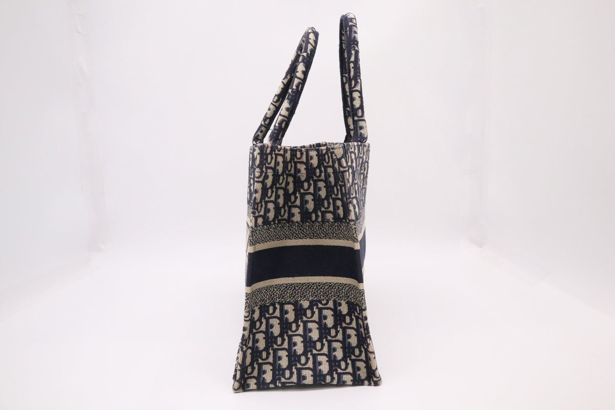 Dior Book Tote Medium in Navy Blue Oblique Embroidery Canvas Rovelle Bags