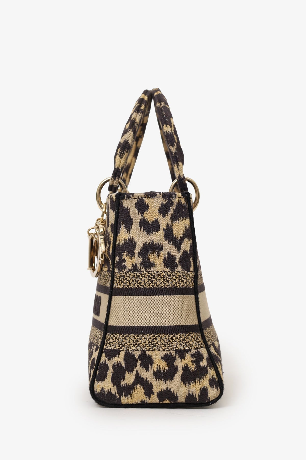 Christian Dior 2021 Leopard Print Canvas Medium Lady Dior Bag with Strap Rovelle Bags