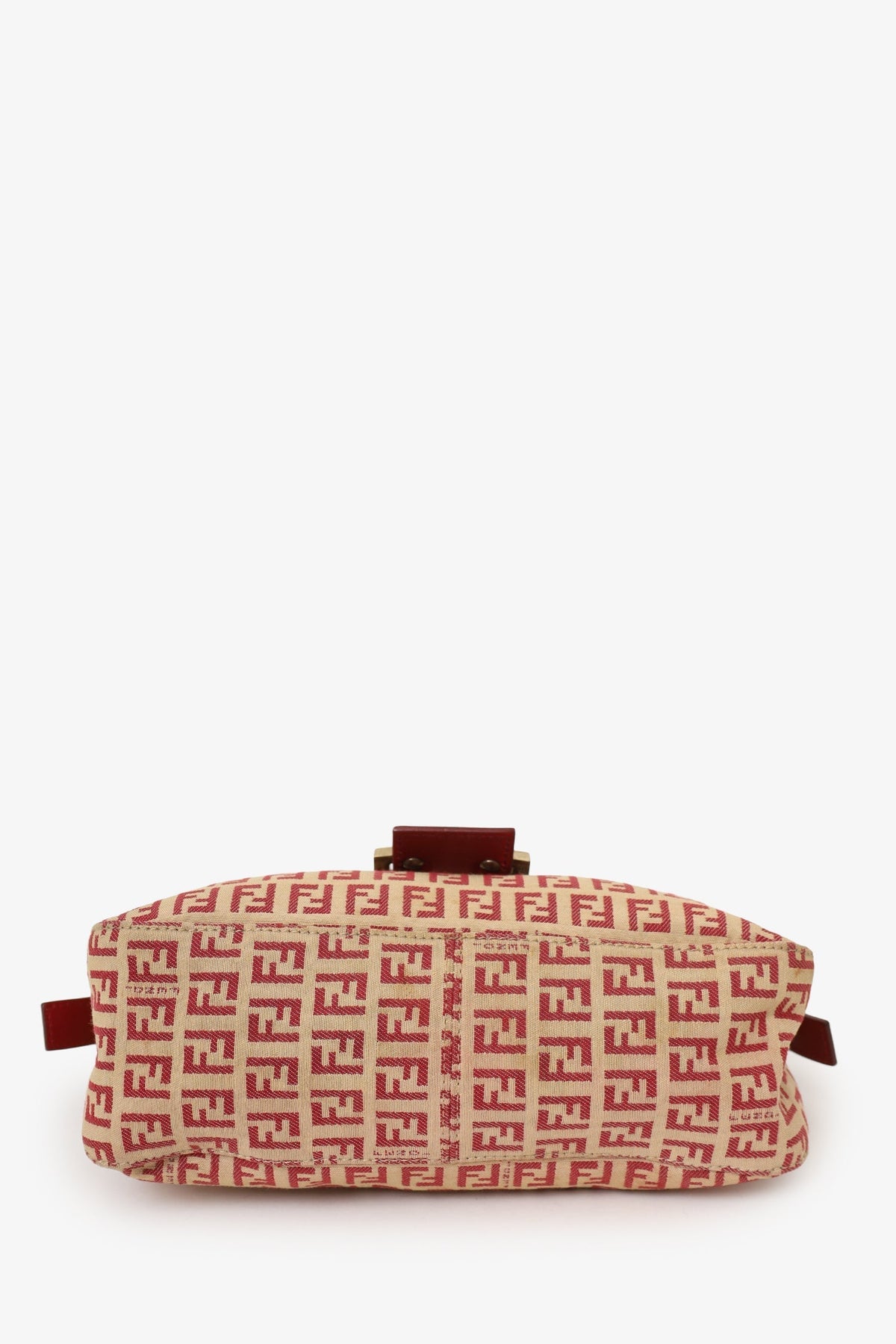 Fendi Red/Beige FF Zucca Canvas Double Flap Baguette Shoulder Bag Rovelle Bags