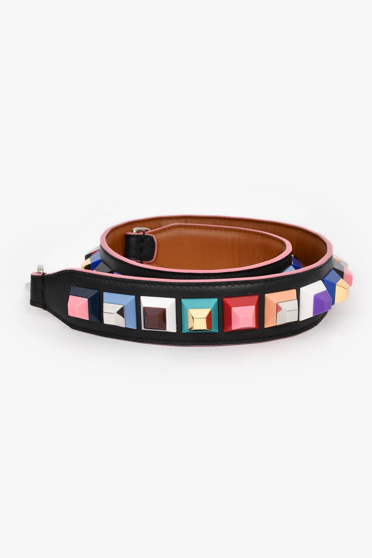 Fendi Black/Multicolour Leather Studded Bag Strap Rovelle Bags