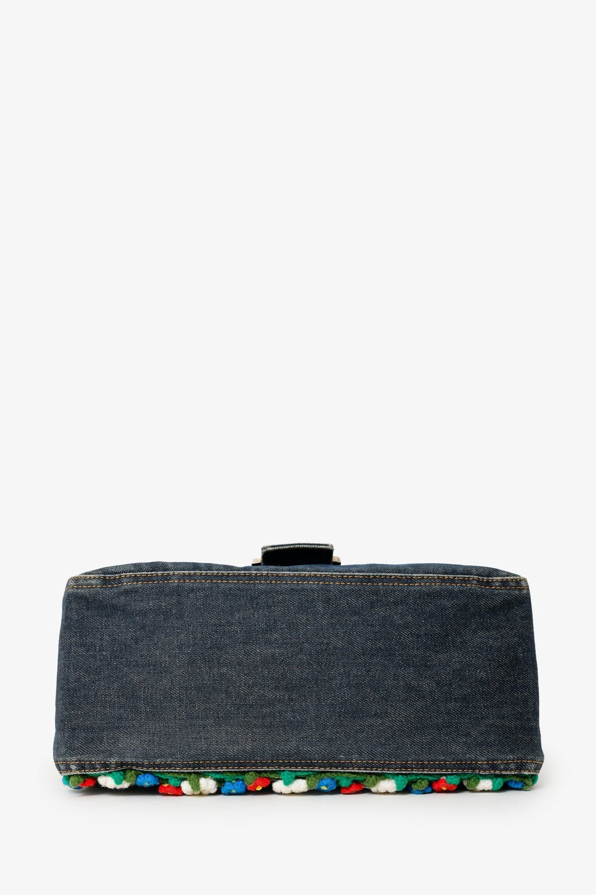 Fendi Blue Denim Crochet Floral Embellished Mama Baguette Shoulder Bag Rovelle Bags