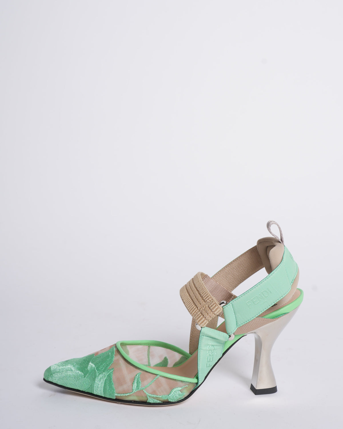 New Fendi colibri matcha green FF mesh slingback Rovelle Bags