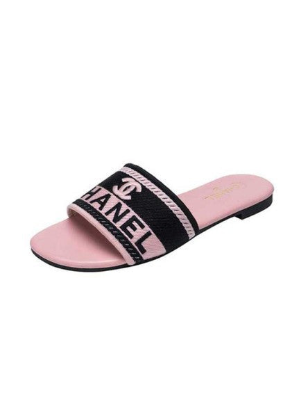 Chanel Flat Pink & black Slippers