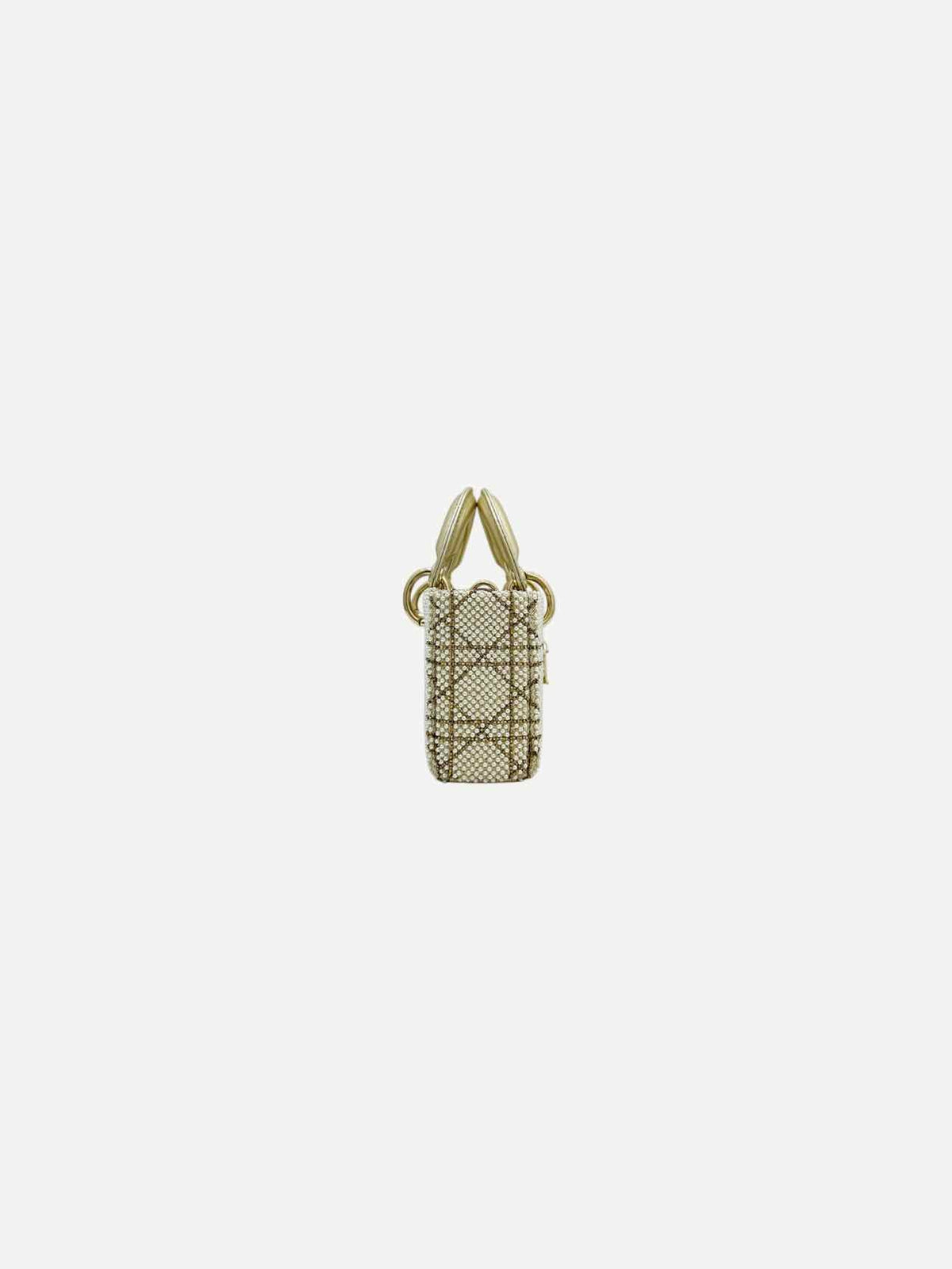 Christian Dior Lady D-Joy Size Micro Peral Embroidered Gold Leather Shoulder Bag Rovelle Bags