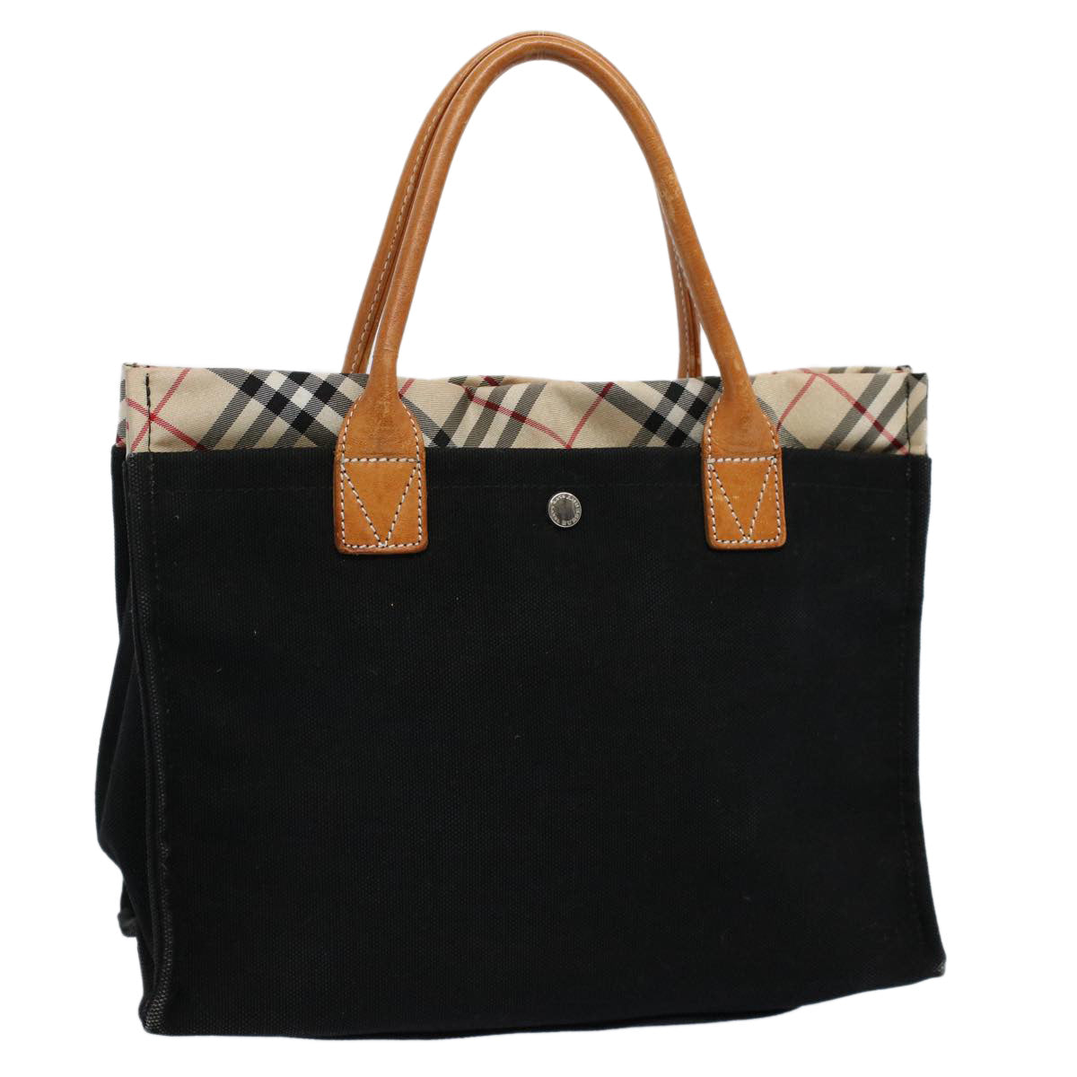 Burberry Label Auth Canvas Black Handbag Style 2