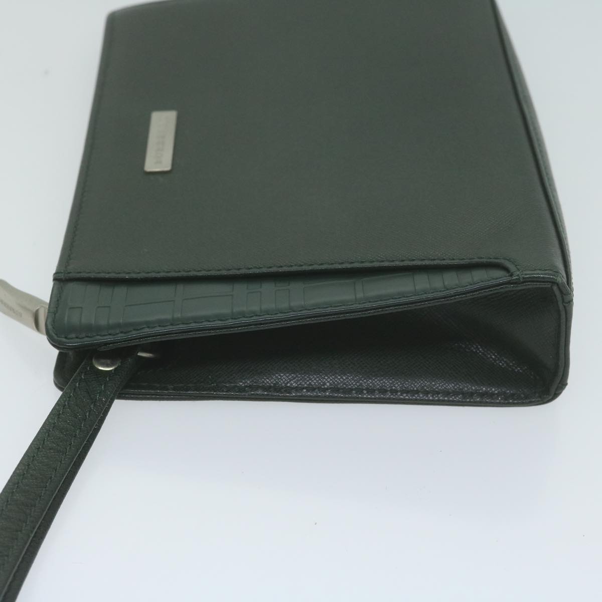 Burberry Auth Leather Green Clutch Bag