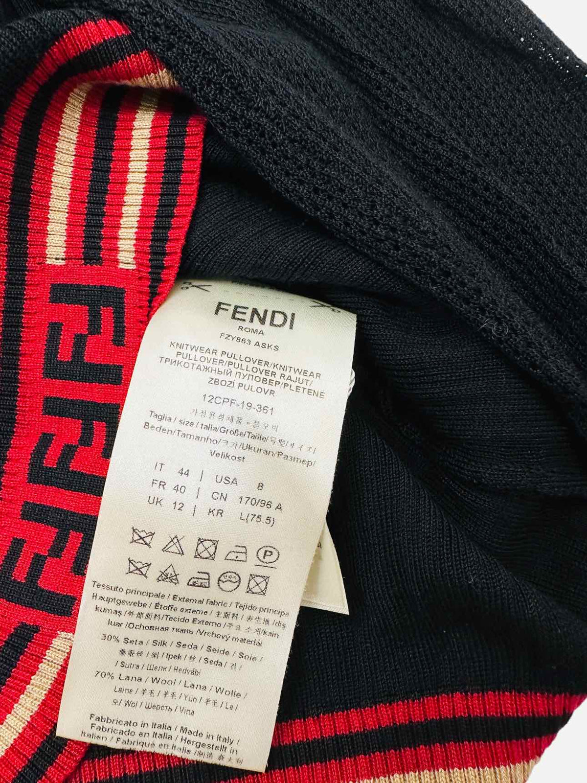 FENDI Knit Black Ribbed Size US 8 Jumper Rovelle Bags