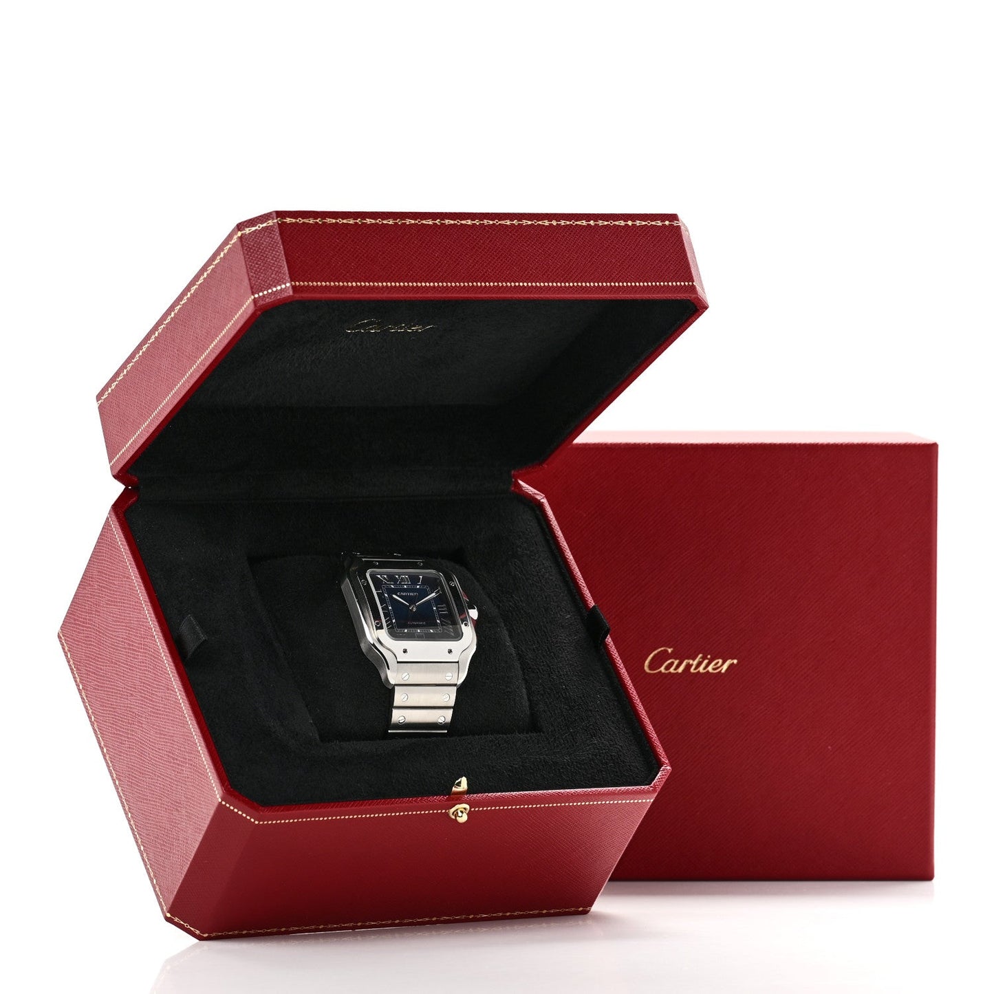 Stainless Steel Alligator 39.8mm Santos De Cartier Automatic Watch Blue