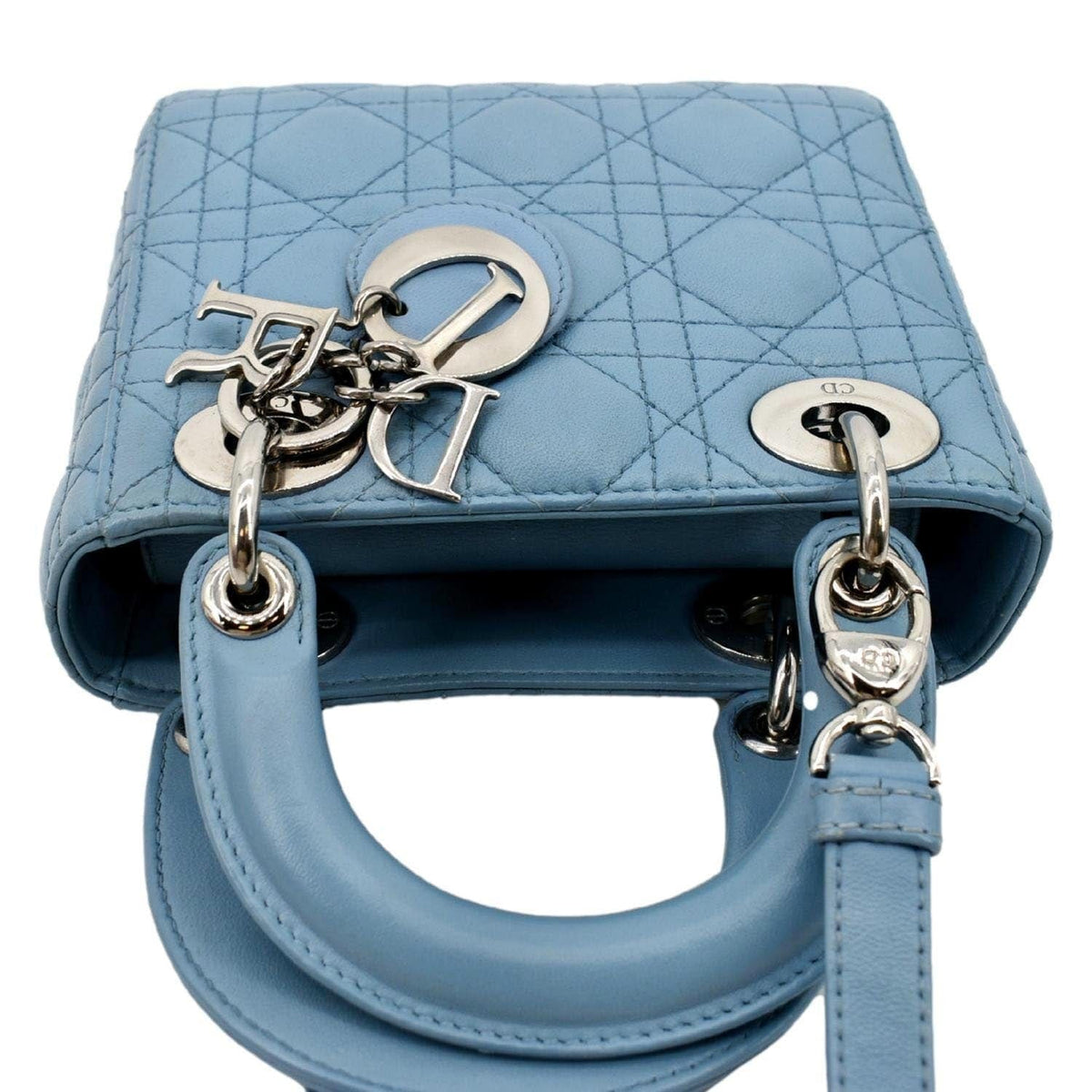 CHRISTIAN DIOR Mini Lady Dior Cannage Lambskin Leather Shoulder Bag Blue Rovelle Bags