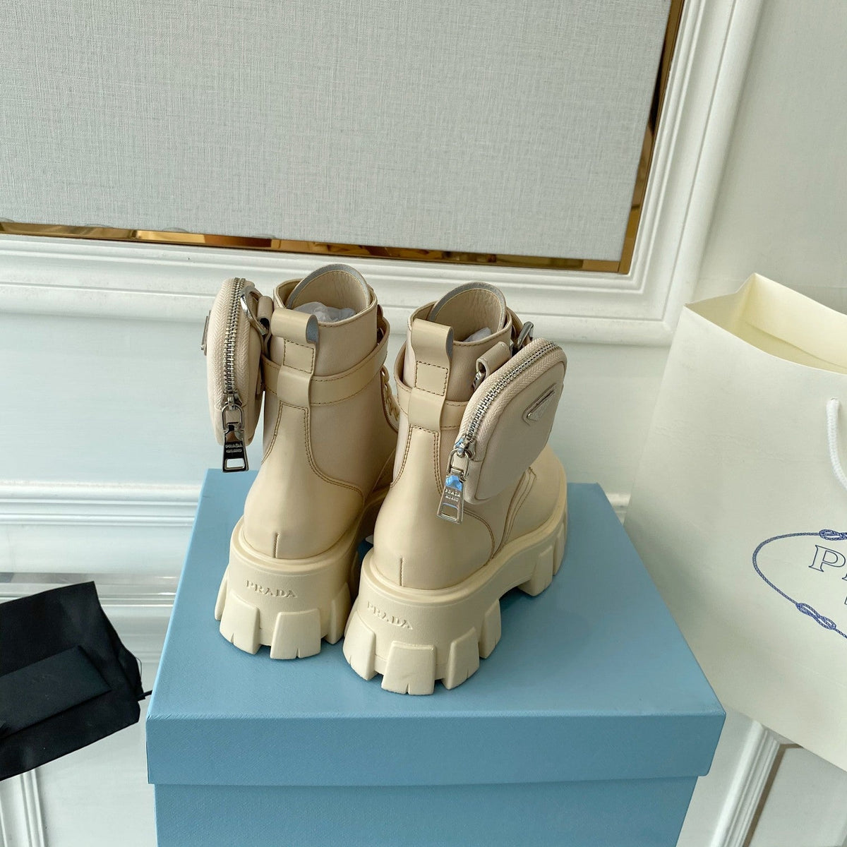 Prada Monolith brushed Rois Leather And Nylon Boots