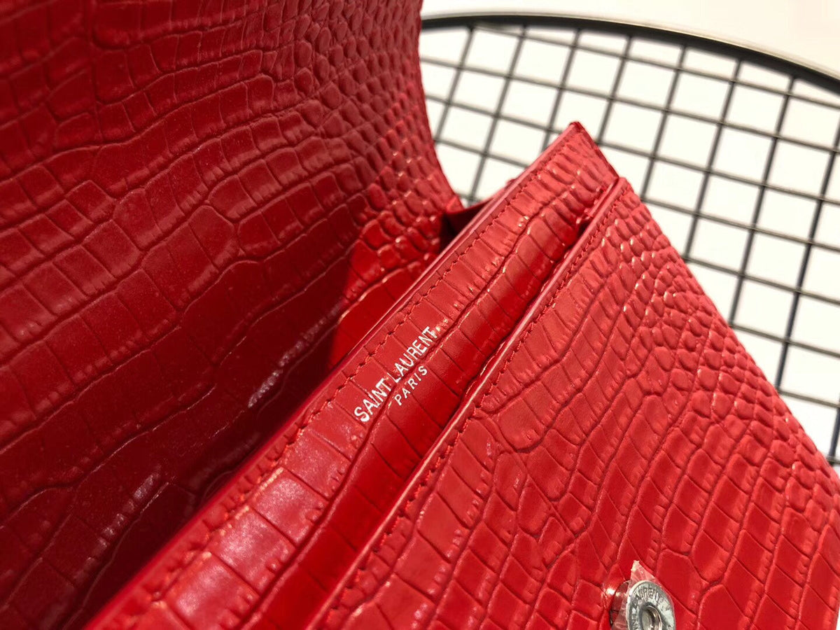 YSL Medium Sunset In Crocodile Embossed Shiny Leather Bag